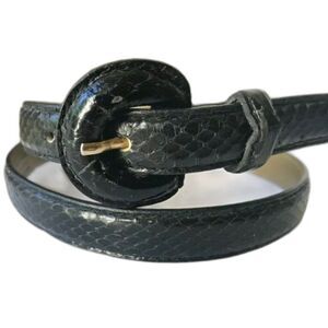Vtg Liz Claiborne Black Snakeskin Snake Womens Belt Size XS/S 24-28"